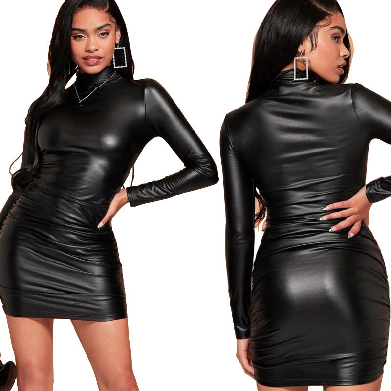 Bodycon Minikleid aus Kunstleder – Schwarz & Silber